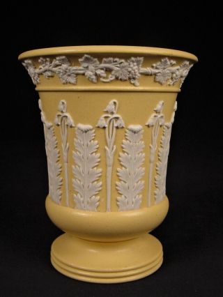 Very Rare Antique 1800s Signed Wedgwood Vase Cane Caneware Yellow Ware