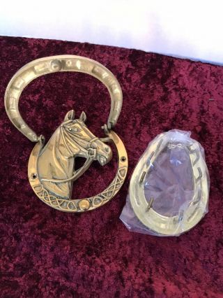 Vintage Brass Lucky Horse/horseshoe Door Knocker Equestrian,  And Key Hanger