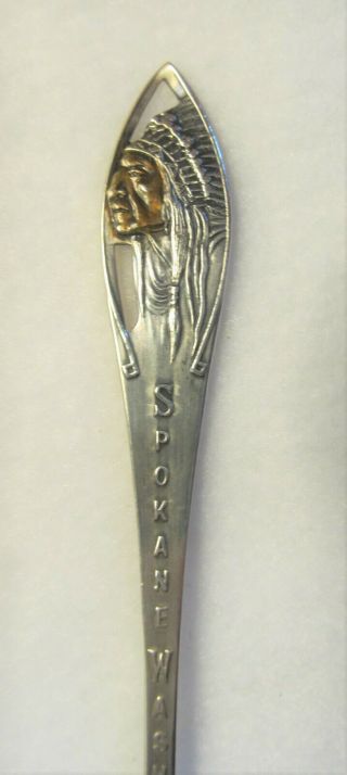 Vintage Sterling Silver Souvenir Spoon Spokane Wash Indian