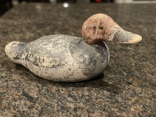 Vintage Redhead Solid Wood Duck Decoy With Glass Eyes