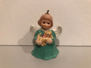 1997 Goebel Angel Bell Ornament Green With Kitten Very Rare