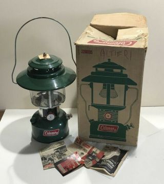 Vintage Coleman Camping Lantern Model 228h Double Mantle Big Hat W/ Box & Papers