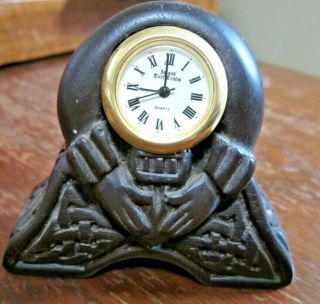 Ireland Bog Peat Island Turf Crafts Rare Claddagh Clock 2.  5 " X 2.  75 "