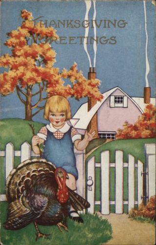 Children Little Pink House,  A Boy And Turkey Whitney Made Antique Postcard