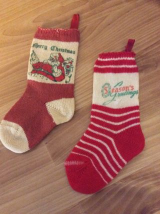 Antique Vintage Christmas Santa & Seasons Greetings Miniature Stockings (2)