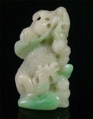 Old Chinese Jadeite Emerald Jade Carved Statue Rooster & Peanuts