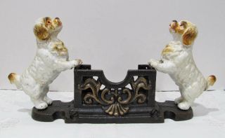 Cast Iron Spaniels Dogs Business Card Holder Ornate Vintage Antique Style