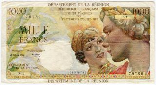 Reunion French 1964 Issue 1000 Franc Rare Note Crisp Vf,  Xf.  Pick 52a.