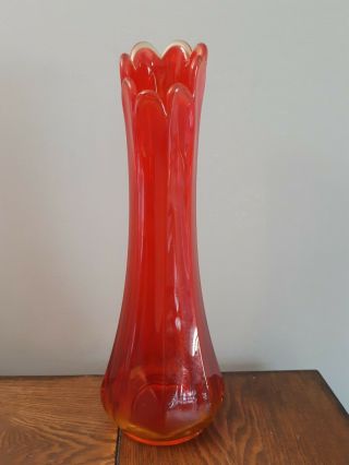 Vintage Mid - Century Modern Art Glass Vase Orange Red Peddled 11 3/4 " Vase Read
