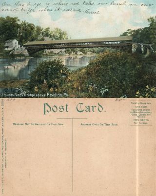 Reading Pa Stoudts Ferry Covered Bridge Antique Postcard