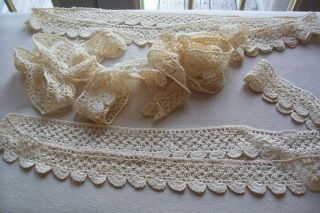 Vtg Antique Hand Crocheted Knitted Cotton Lace Trim Dolls Bears Kittens - Crafts