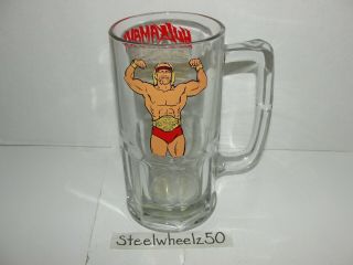 Vintage Wwf Hulk Hogan Hulkamania Large Glass Stein 1985 8 " Tall Heavy Wwe Rare
