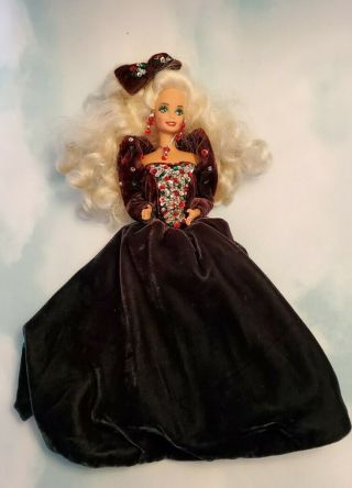Vtg 1991 Happy Holidays Barbie Doll Special Edition Mattel Velvet Dress Loose