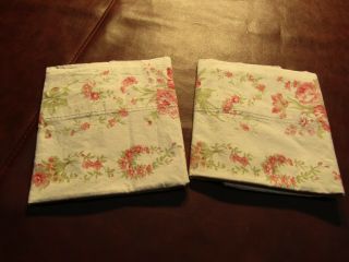 Rare Ralph Lauren White Pink & Green Floral Standard Pillowcase Pair 100 Cotton