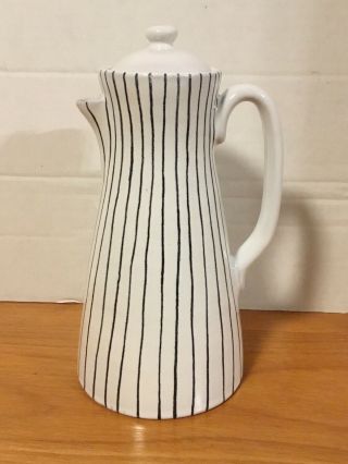 Vintage Mid Century Raymor Italy Pottery Coffee Carafe Pot Black White Stripe