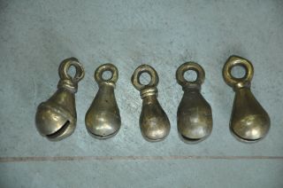 5 Pc Old Brass Long Unique Shape Handcrafted Fine Quality Bells