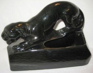 Antique Ceramic Black Panther 9 " Planter / Tv Lamp 1950s Art Deco