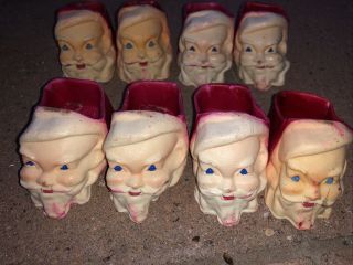 Vintage Christmas Candy Containers Wax Santa - Rare Set Of 8