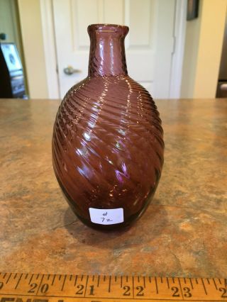 Rare Vintage Signed Hv85 & M,  Hand Blown Art Glass Swirl Amethyst Vase -