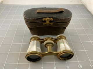 Antique French Marchand Paris Mother Of Pearl Opera Glasses Binoculars W/case