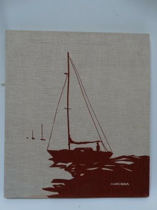 Vintage 1978 Merushka Silk Screen Print Wall Art Framed Nautical Sailboat Rare