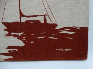 Vintage 1978 Merushka Silk Screen Print Wall Art Framed Nautical Sailboat RARE 2