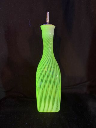 Very Rare Fenton Topaz Opalescent Vaseline Glass Swirl Square Barber Bottle