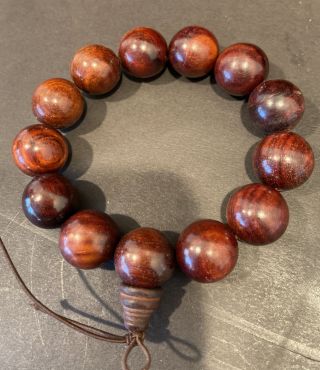 Chinese Carved Huanghuali Wood Beaded Bracelet