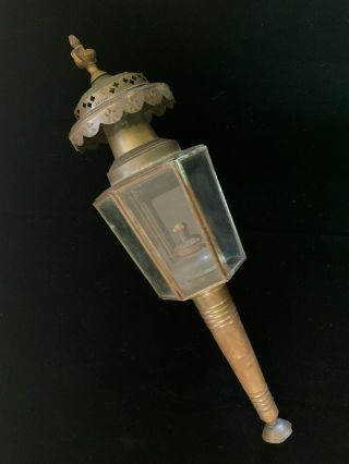 Antique Victorian Brass Carriage Buggy Lamp With Kerosene Burner 18 " Long