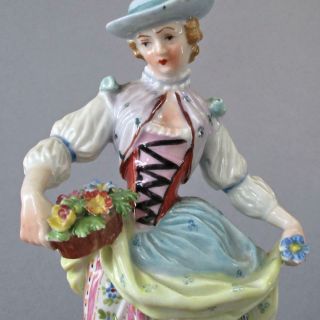 Antique Dresden Porcelain 6 " Figurine Lady Holding Basket Of Flowers C Thieme