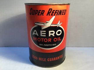 Vintage Aero Oil Can Quart Metal Plane Gas Rare Handy Sign Tin Car Shell Gilmore