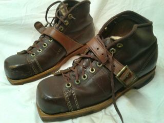 Antique Leather Downhill Ski Boots Mens Great As Vintage Decorations 75,  Years