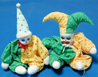 2 Jester Clown Dolls Porcelain Head Mardi Gras