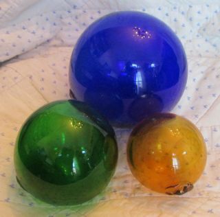 Set Of 3 Japanese Glass Ball Fishing Net Floats Glass Vintage