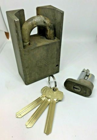 RARE Best Access Systems 91B OLD LOGO High Security Padlock Solid Stain.  Steel 2