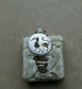 Ancient Viking Silver Fabulous Status Ring Runic Ornament " Dragon " Rare