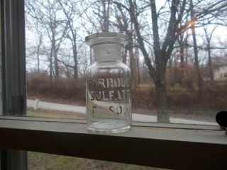Ferrous Sulfate Rare Early Wheel Cut Apothecary Lab Bottle Orig.  8 Sided Stopper