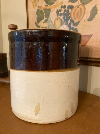 Antique / Vintage Primitive 2 Gallon Brown And White Stoneware Crock - Cobalt 2