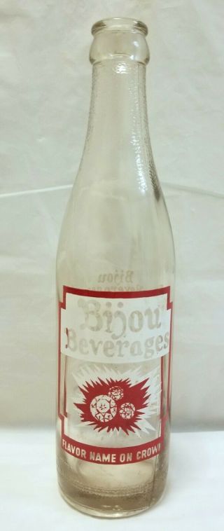Very Rare Bijou Beverages Clear Glass Acl 10 Oz.  Soda Bottle - Lincoln Ne