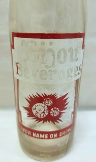 Very Rare BIJOU BEVERAGES Clear Glass ACL 10 oz.  Soda Bottle - Lincoln NE 2