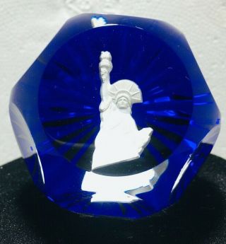 Rare Baccarat Fine Crystal Statue Of Liberty Cobalt Sulphide Paperweight France