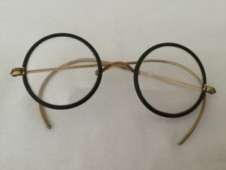 Antique 1920’s Yellow Gold (12k Gf) Eyeglasses Round Black/rims