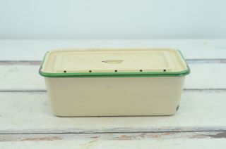 Vintage Antique Enamelware Refrigerator Box Yellow And Green W/lid Covered Ename