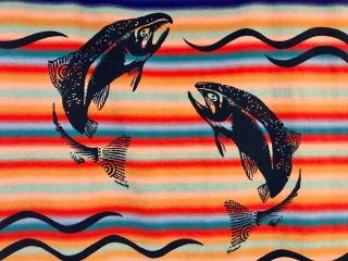 Rare Pendleton Beaver State 62 X 74 Wool Blanket " Spirit Of The Salmon " Native