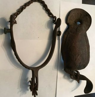 Antique Vintage Ornate Spur With 10 Point Rowels And Leather Strap - Single
