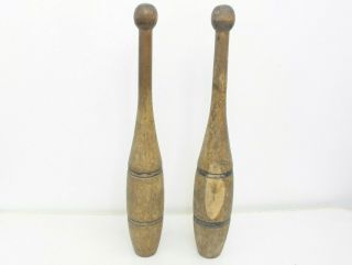 Antique Vintage Pair Wooden Juggling Exercise Circus Pin Club