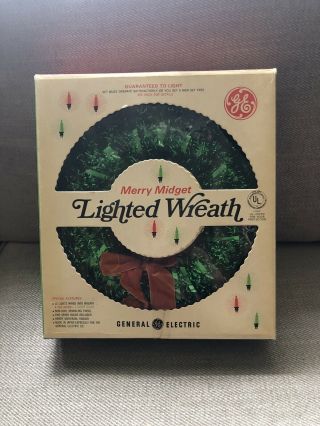 Vintage Ge Merry Midget Christmas Tinsel Lighted Wreath • Box.