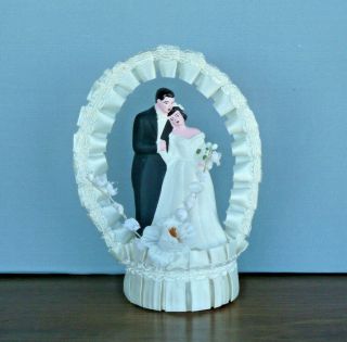 Chalk Ware Vintage Wedding Cake Topper Bride & Groom 1940 
