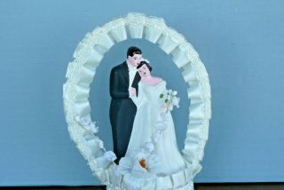 Chalk Ware Vintage Wedding Cake Topper Bride & Groom 1940 ' s 1950 ' s VG 2