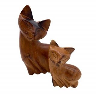 Vintage Mid Century Teak Wooden Cat Set